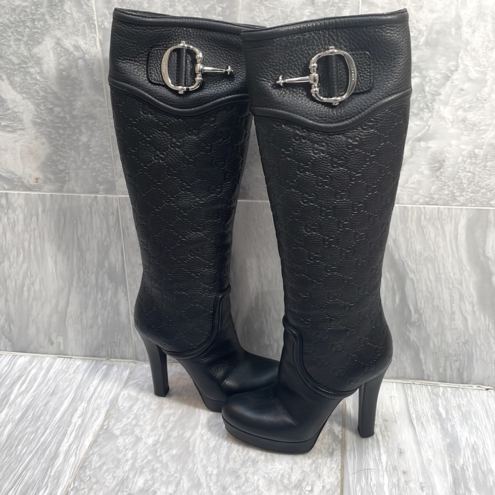 Vintage Knee-high Guccissima platforms in black leather. - Picture 2 of 8